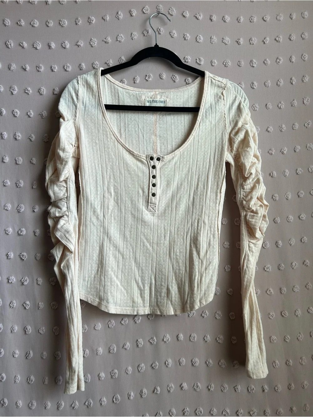 Free People Women’s Hope Henley Ruched Long Sleeve Sz S Baby Pink